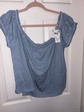 American Eagle Outfitters Light Blue Off-Shoulder Peasant Top